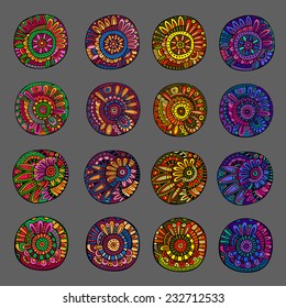 Set of 4 colors decorative hand drawn vector floral design elements