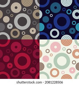 Set of 4 colors. Polka dots seamless pattern. Mosaic of ethnic figures. Patterned texture. Geometric background. Vector illustration for web design or print.