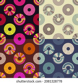 Set of 4 colors. Polka dots seamless pattern. Mosaic of ethnic figures. Patterned texture. Geometric background. Vector illustration for web design or print.