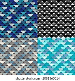 Set of 4 colors. Polka dots seamless pattern. Mosaic of ethnic figures. Patterned texture. Geometric background. Vector illustration for web design or print.