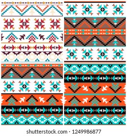 Set of 4 colourful ethnic patterns, seamless background, vector illustration