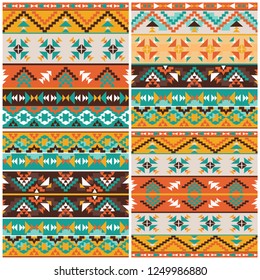 Set of 4 colourful ethnic patterns, seamless background, vector illustration