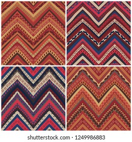 Set of 4 colourful ethnic patterns, seamless background, vector illustration
