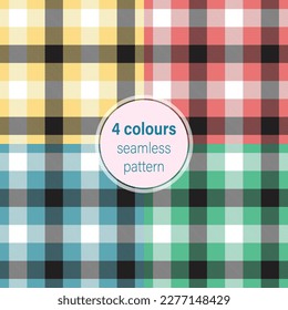 Set of 4 Colours Seamless Patterns. Vector illustration for elegant design. Abstract geometric photo frame. Stylish decorative bright label set. Fashion universal pattern.