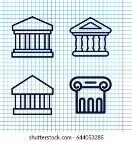 Set of 4 column outline icons such as greek column, bank