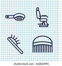 Set of 4 comb outline icons such as hair brush, comb