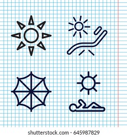 Set of 4 comfort outline icons such as sunbed, man laying in sun