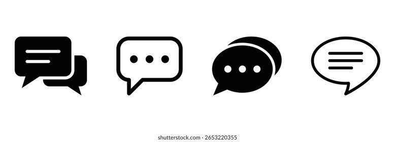 Satz von 4 Kommentarfeldelementen. Sprechblasen-Symbolsatz. Nachricht, Chat, Dialogsymbole.