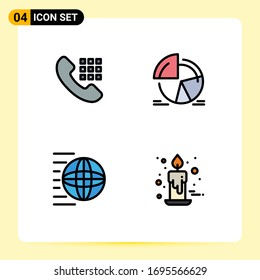 Conjunto de 4 paquetes de colores planos de línea rellena para llamadas; entrega; llaves; estadísticas; servicios de envío Elementos editables de diseño de vectores