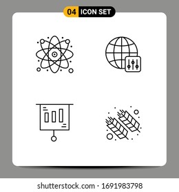 Set of 4 Commercial Filledline Flat Colors pack for research; money; science; server settings; food Editable Vector Design Elements