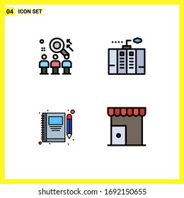 Conjunto de 4 paquetes de colores planos de línea plana comercial para su reparación; poder; usuario; emergencia; notas Elementos de diseño de vectores editables