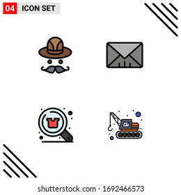Set mit 4 Flat-Colors-Packungen für Handelsfilets für die Verschlusskappe; Laden; Schnittstelle; kaufen; Bagger Bearbeitbare Design-Elemente für Vektorillustrationen