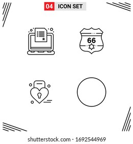 Conjunto de 4 paquetes de colores planos de línea plana comercial para el examen; bulto; cuestionario; escudo; elementos de diseño de vectores editables para el corazón