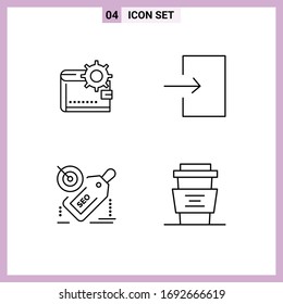 Set mit 4 Flat-Colors-Paketen für kommerzielle Zwecke; Eingabe; Geld; Herstellung; seebearbeitbare Vectordesign-Elemente