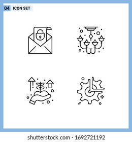 Set of 4 Commercial Filledline Flat Colors pack for mail; growth; security; lamp; gear Editable Vector Design Elements