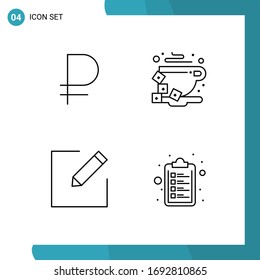 Set of 4 Commercial Filledline Flat Colors pack for ruble; edit; sign; cup; check list Editable Vector Design Elements
