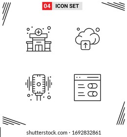 Set of 4 Commercial Filledline Flat Colors pack for clinic; audio; cloud; microphone; communication Editable Vector Design Elements