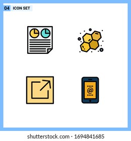 Set of 4 Commercial Filledline Flat Colors pack for data; link; pie; chemistry; mobile Editable Vector Design Elements