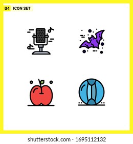 Conjunto de 4 paquetes comerciales de colores planos para audio; frutas; sonido; halloween; elementos de diseño de vectores editables de bolas
