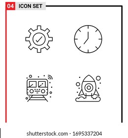Conjunto de 4 envases de colores planos de línea plana comercial para los engranajes; inteligente; reloj; multimedia; materiales de diseño de vectores editables de transporte