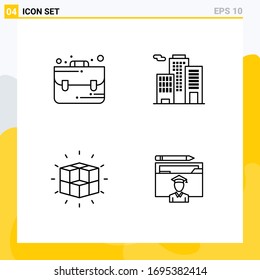 Set of 4 Commercial Filledline Flat Colors pack for bag; solution; building; box; avatar Editable Vector Design Elements