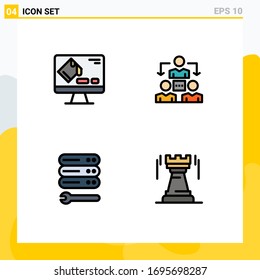 Set of 4 Commercial Filledline Flat Colors pack for color; settings; screen; office; web Editable Vector Design Elements