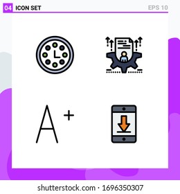 Set of 4 Commercial Filledline Flat Colors pack for achievement; font; wreath; profile; cellphone Editable Vector Design Elements