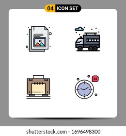 Set of 4 Commercial Filledline Flat Colors pack for business; suitcase; image; truck; time Editable Vector Design Elements