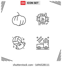 Conjunto de 4 envases comerciales de colores planos para alimentos; aficiones; bitcoína; fintech; Elementos de diseño de vectores editables de camión