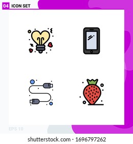 Set of 4 Commercial Filledline Flat Colors pack for bulb; cable; valentines; mobile; hardware Editable Vector Design Elements
