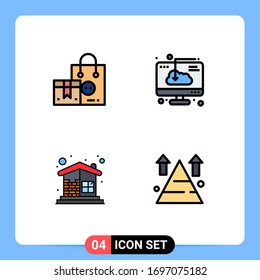 Set of 4 Commercial Filledline Flat Colors pack for bag; software; shopping; computer; building Editable Vector Design Elements