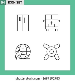 Conjunto de 4 paquetes de colores planos comerciales para electrodomésticos; vehículos; refrigerador; tierra; elementos de diseño de vectores editables en el mundo