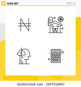 Set of 4 Commercial Filledline Flat Colors pack for money; catch; agriculture; farming; human Editable Vector Design Elements