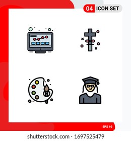 Set of 4 Commercial Filledline Flat Colors pack for internet; arts; seo; holy; color Editable Vector Design Elements