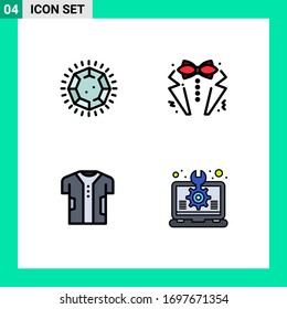 Set of 4 Commercial Filledline Flat Colors pack for diamond; cloth; jewelry; love; digital Editable Vector Design Elements