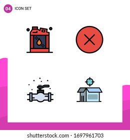Set of 4 Commercial Filledline Flat Colors pack for bottle; plumber; liquid; media player; system Editable Vector Design Elements