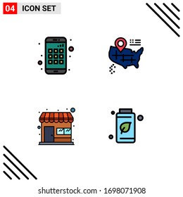 Set of 4 Commercial Filledline Flat Colors pack for app; store; location; market; green Editable Vector Design Elements