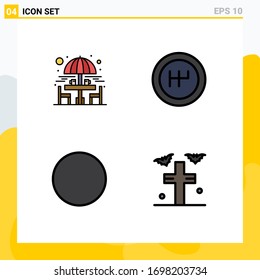 Set of 4 Commercial Filledline Flat Colors pack for chair; bats; sitting table; connection; rip Editable Vector Design Elements