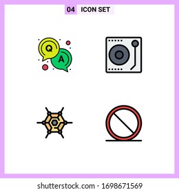 Set of 4 Commercial Filledline Flat Colors pack for answer; technology; audio; player; cancel Editable Vector Design Elements