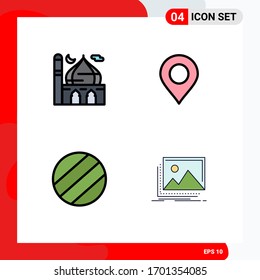 Set of 4 Commercial Filledline Flat Colors pack for mosque; gallery; moon; marker; landscape Editable Vector Design Elements