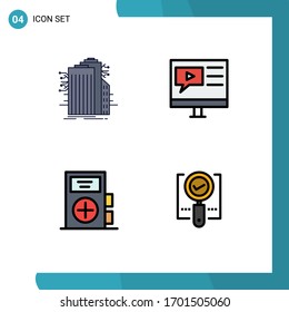 Set of 4 Commercial Filledline Flat Colors pack for building; video; connected; media; fitness Editable Vector Design Elements