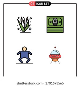 Set of 4 Commercial Filledline Flat Colors pack for corn; human; farming; finance; space ship Editable Vector Design Elements