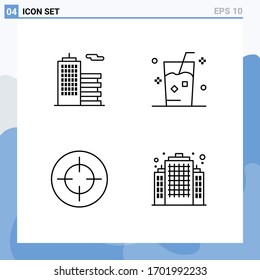 Set of 4 Commercial Filledline Flat Colors pack for building; crosshair; office; ice; shoot Editable Vector Design Elements