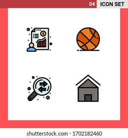 Paket mit 4 kommerziellen Flachfarben für das Diagramm; Austausch; Gewinn; Basketball; Bauelemente für bearbeitungsfähige Vektordesign