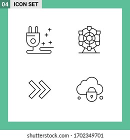 Set of 4 Commercial Filledline Flat Colors pack for plug; internet; ferris; arrow; lock Editable Vector Design Elements