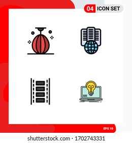 Set of 4 Commercial Filledline Flat Colors pack for bag; animation; speed; internet; film reel Editable Vector Design Elements