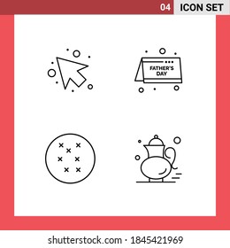 Set of 4 Commercial Filledline Flat Colors pack for arrow; pot; calendar; fathers day; gree tea Editable Vector Design Elements
