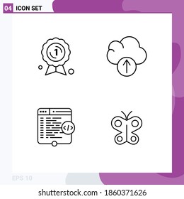 Set of 4 Commercial Filledline Flat Colors pack for award; website; medal; upload; coding Editable Vector Design Elements