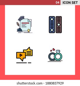 Set of 4 Commercial Filledline Flat Colors pack for certificate; chat; award; directory; marketing Editable Vector Design Elements