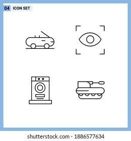 Set of 4 Commercial Filledline Flat Colors pack for cabriolet; cannon; focus; dryer; military Editable Vector Design Elements